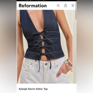 NWOT Reformation Kyleigh Denim Halter Top